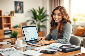 A person applying for an online loan on a laptop.