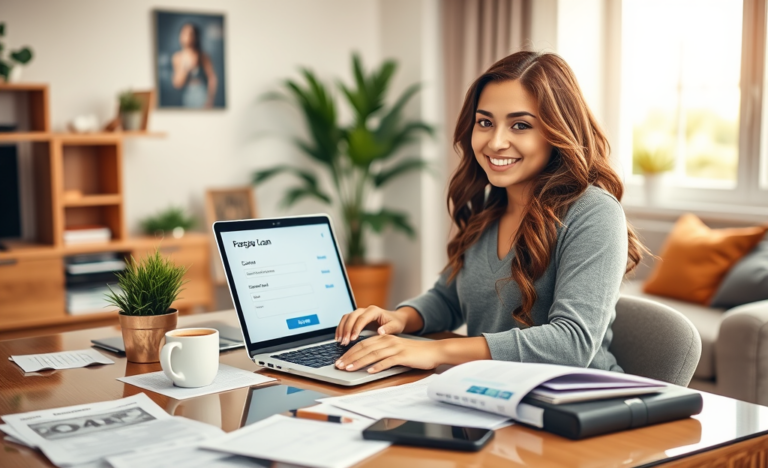 A person applying for an online loan on a laptop.
