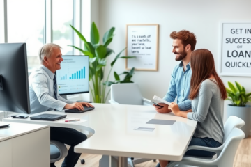 An illustration of a person receiving a loan quickly and easily.