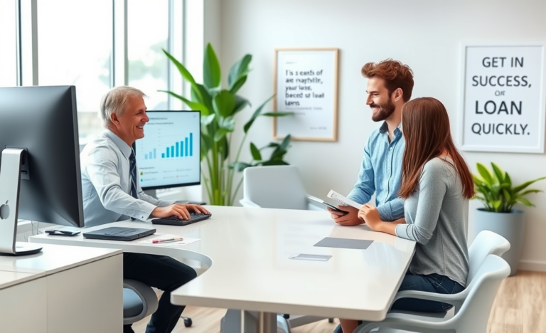 An illustration of a person receiving a loan quickly and easily.