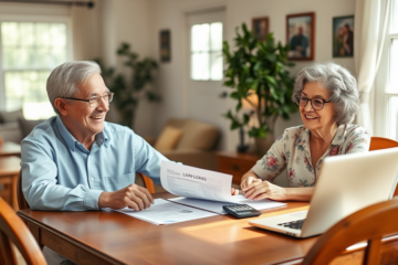 An elderly couple discussing financial options for securing a loan.