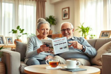 An elderly couple discussing their financial options for home equity loans.