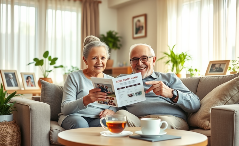 An elderly couple discussing their financial options for home equity loans.