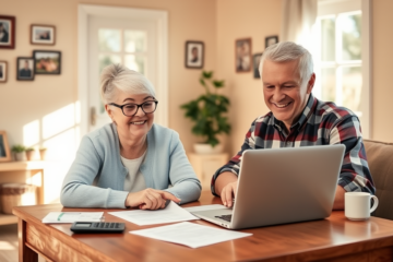 An elderly person using an online loan simulator to explore personal loan options.