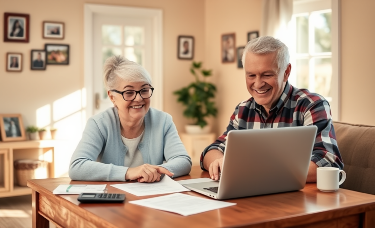 An elderly person using an online loan simulator to explore personal loan options.
