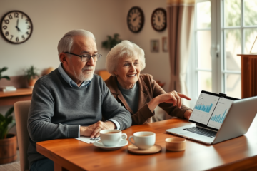 A senior couple reviewing financial documents together.
