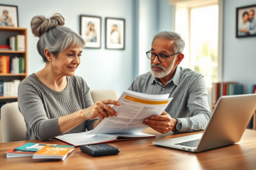 An elderly couple discussing their financial options for loan requests.