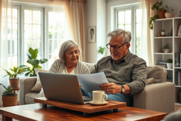 An elderly couple discussing their financial options with OneMain Financial for personal loans.