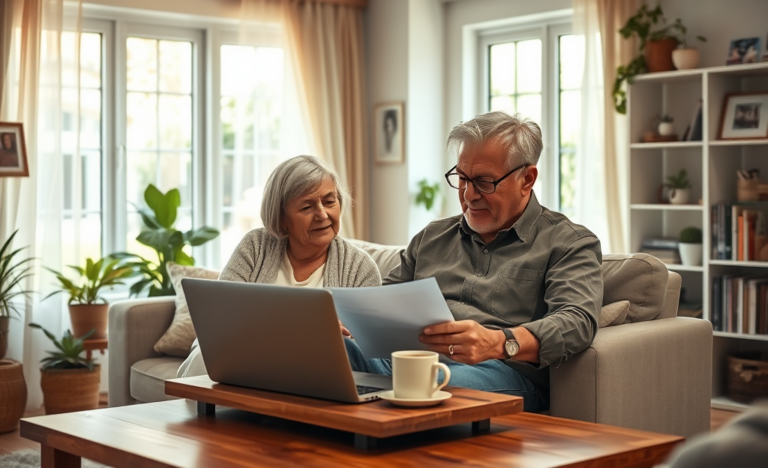 An elderly couple discussing their financial options with OneMain Financial for personal loans.