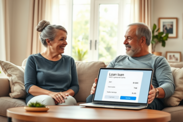A senior couple discussing financial options for a personal loan.