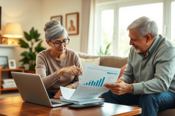 An elderly couple discussing financial options for emergency loans.