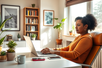 A person applying for a loan online from home.