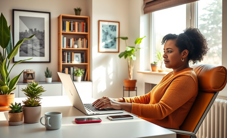 A person applying for a loan online from home.