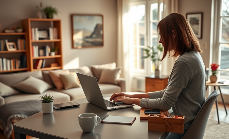 A person working from home on a laptop, exploring online income opportunities.