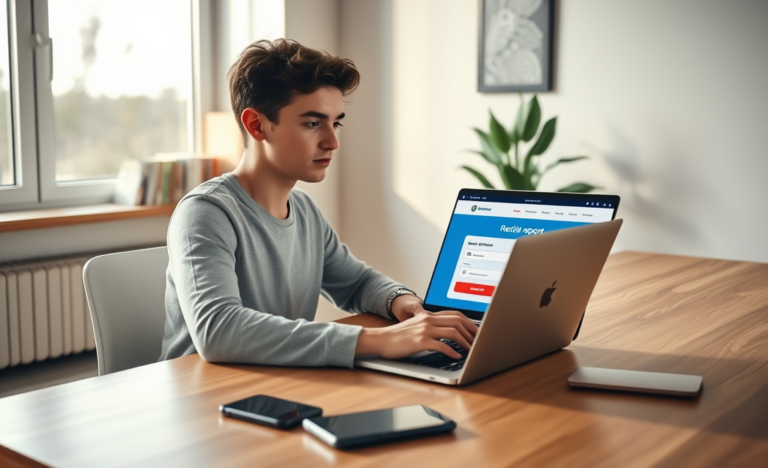 A person using a laptop to request their credit online.