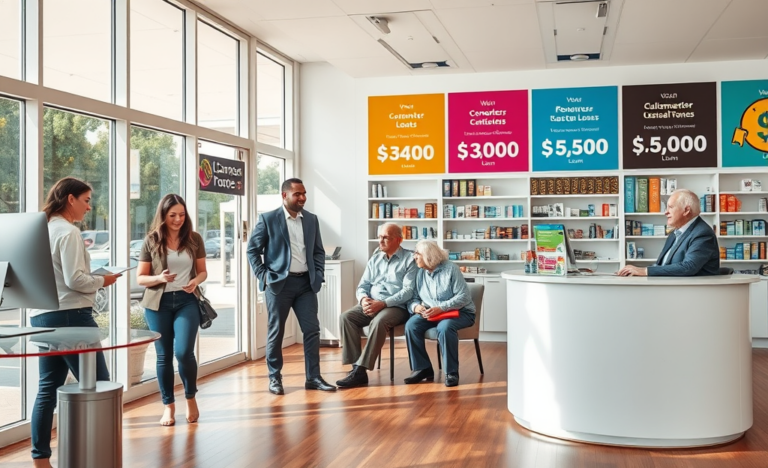 A visual representation of personal loan options available from Cash Converters, featuring amounts ranging from AUD $400 to $5,000.