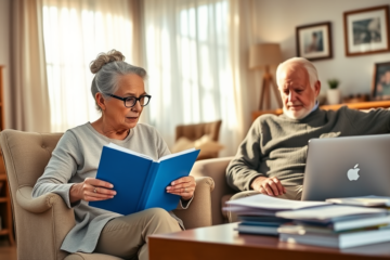 An elderly couple discussing personal credit options.