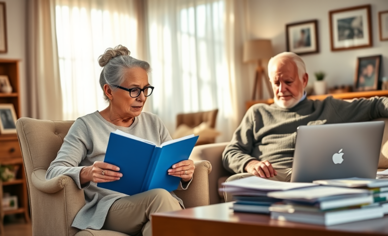 An elderly couple discussing personal credit options.
